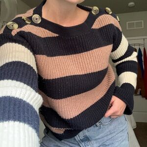 Madewell striped sweater with shoulder buttons